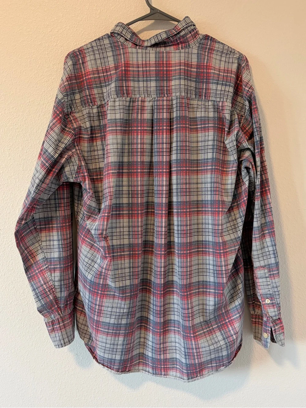 Vintage 90s J Crew Giant Tag Plaid Flannel Shirt Large Cotton Red Blue Heritage